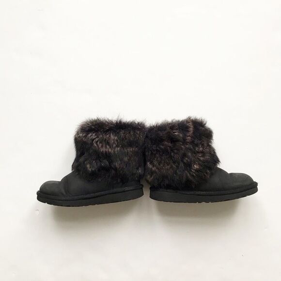 UGG black Ellie fur cuffed boots GUC size 2 youth - Picture 2 of 6